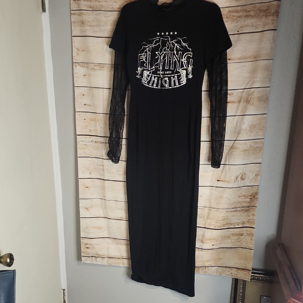 Fashion Nova Black Long Sleeve Dress with Graphic